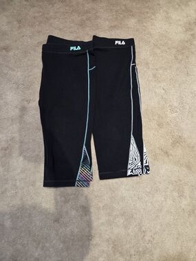 Fila Black Capri Leggings with Teal and Zebra Trim